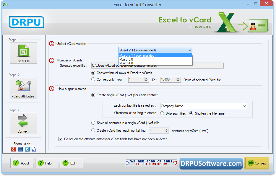 excel to vcard